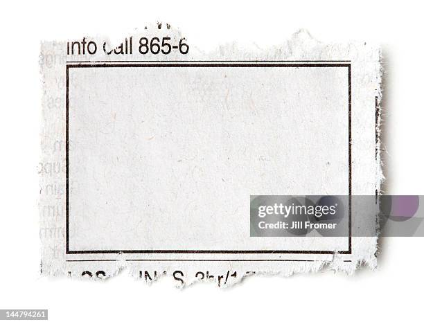 blank newspaper ad - textos occidentales fotografías e imágenes de stock