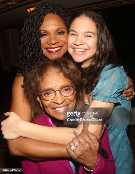 Audra McDonald, mother Anna McDonald and daughter Zoe Donovan pose at the opening night of the play "Ohio State Murders" on Broadway at The James...