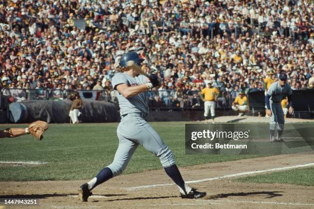 American baseball player Rusty Staub in action during an 1973 World Series match between the Oakland Athletics and the New York Mets, at the...