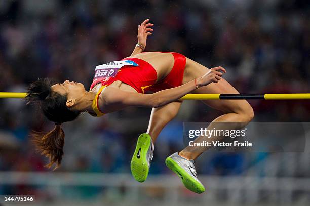 Xingjuan Zheng of China competes in the Women's High Jump during the Samsung Diamond League on May 19, 2012 at the Shanghai Stadium in Shanghai,...