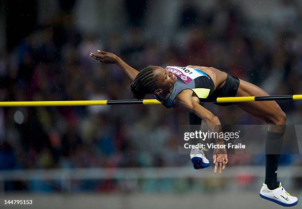 Chaunte Lowe of USA competes to win the Women's High Jump during the Samsung Diamond League on May 19, 2012 at the Shanghai Stadium in Shanghai,...