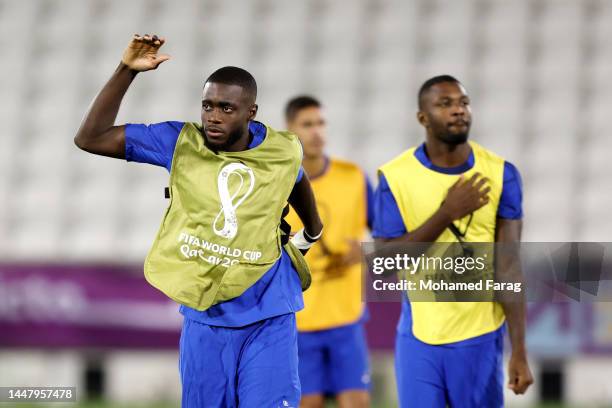 Dayot Upamecano of France trains during the France Training Session Training Session at Al Saad SC on December 09, 2022 in Doha, Qatar.