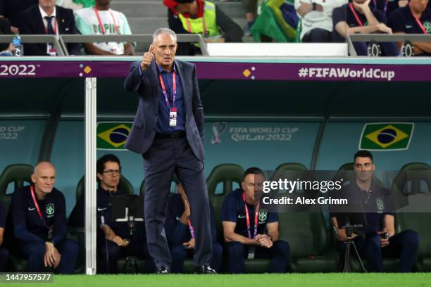 Adenor Leonardo Bacchi, Head Coach of Brazil, gives a thumbs up during the FIFA World Cup Qatar 2022 quarter final match between Croatia and Brazil...