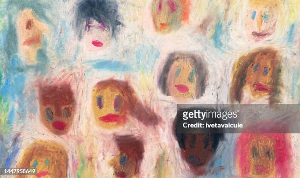 people - oil pastel drawing stock illustrations