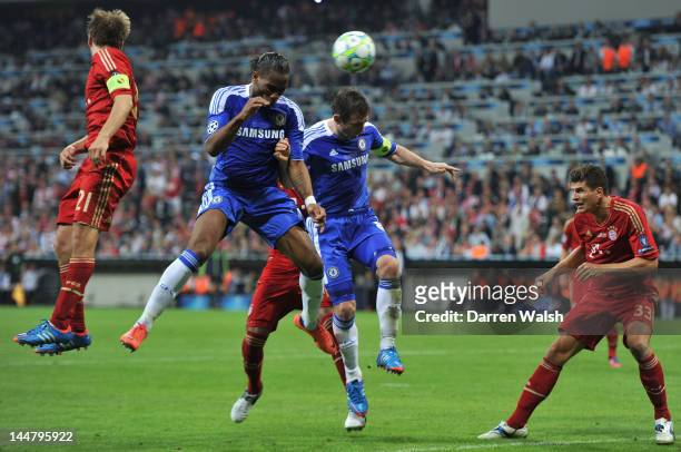 Didier Drogba of Chelsea scores his team’s first goal during UEFA Champions League Final between FC Bayern Muenchen and Chelsea at the Fussball Arena...