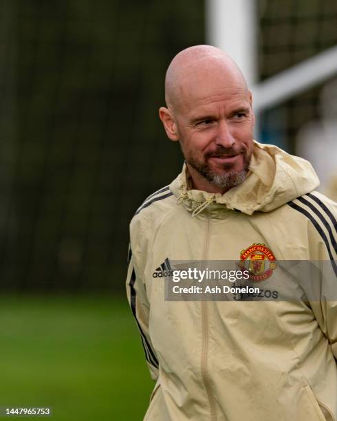 Manager Erik ten Hag of Manchester United in action during a first team training session on December 09, 2022 in Jerez de la Frontera, Spain.