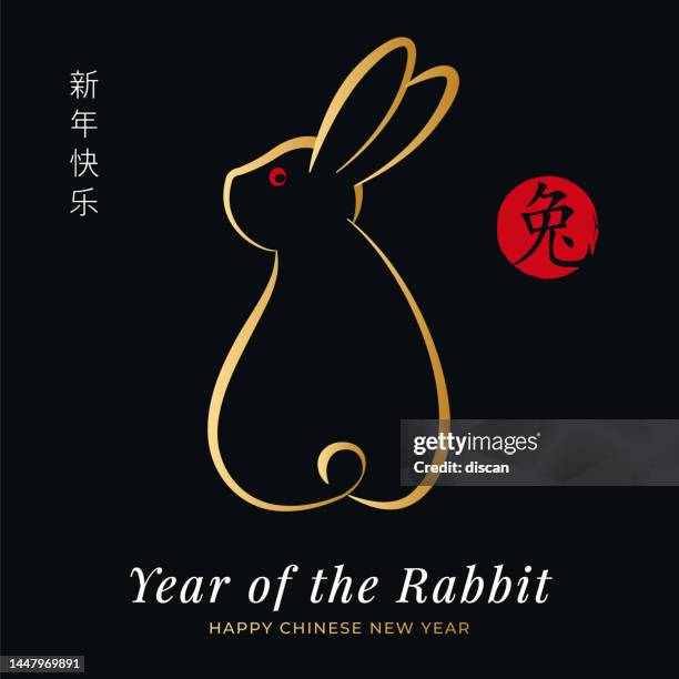 illustrations, cliparts, dessins animés et icônes de année du lapin. modèle de design de luxe d’invitation pour la nouvelle année 2023. - year of the rabbit