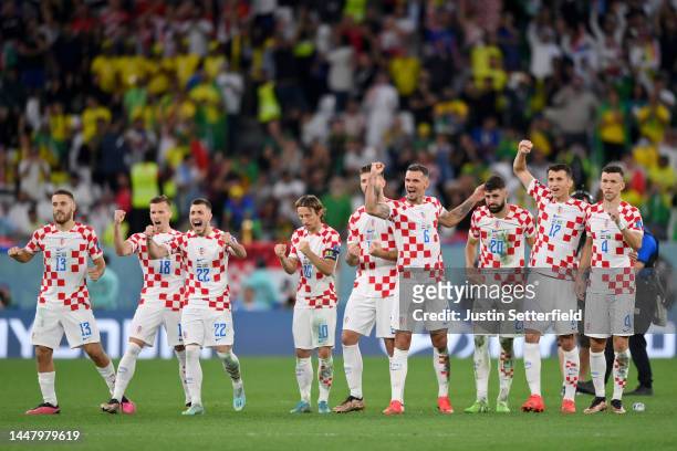 Croatia players react in the penalty shoot out during the FIFA World Cup Qatar 2022 quarter final match between Croatia and Brazil at Education City...