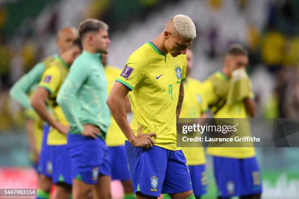 Richarlison of Brazil looks dejected after their sides' elimination from the tournament after a penalty shoot out loss during the FIFA World Cup...
