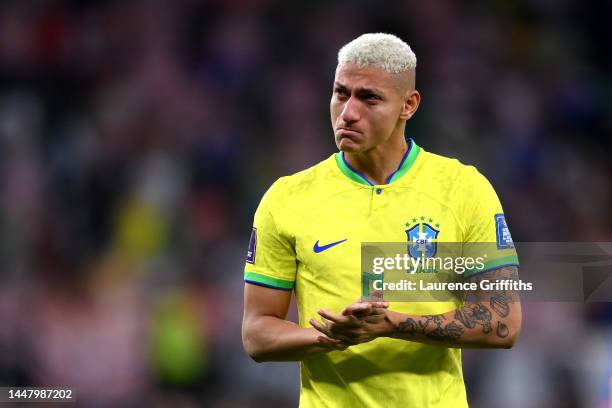 Richarlison of Brazil looks dejected after their sides' elimination from the tournament after a penalty shoot out loss during the FIFA World Cup...