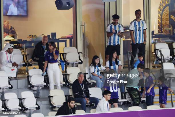 General view of members of the family of Lionel Messi, as Antonela Roccuzzo, Lionel Messi of Argentina's wife, and Jorge Messi, Father of Lionel...