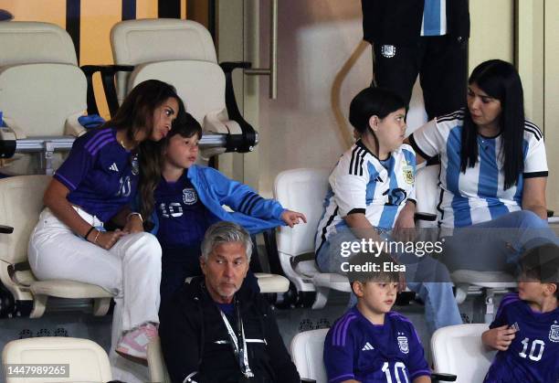 General view of family members of Lionel Messi in a hospitality box prior to kick off, including Antonela Roccuzzo, Wife of Lionel Messi, Mateo Messi...
