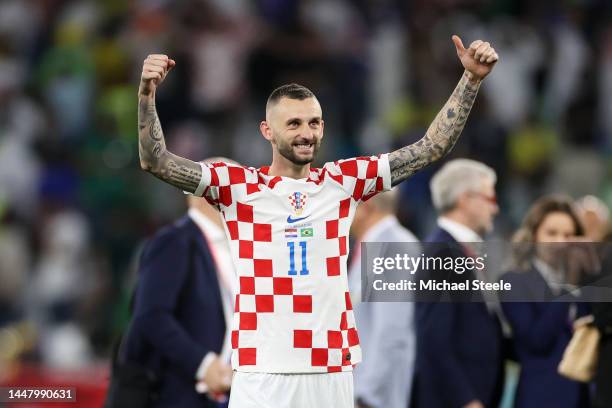 Marcelo Brozovic of Croatia celebrates the win via a penalty shootout during the FIFA World Cup Qatar 2022 quarter final match between Croatia and...
