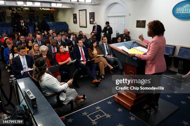 White House Press Secretary Karine Jean-Pierre holds the daily news conference in the Brady Press Briefing Room at the White House on December 09,...