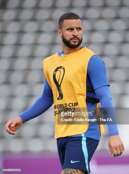 Kyle Walker of England looks on during a training session at Al Wakrah Stadium on December 09, 2022 in Doha, Qatar.