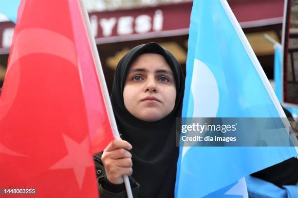 Protest against the Chinese government's continued zero-Covid policy and strict quarantine measures is held on December 9 2022 in Istanbul, Turkey.