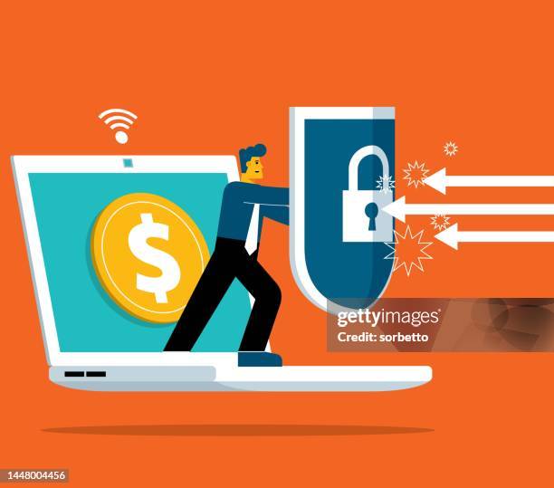 businessman - personal data protection - cryptocurrency - guarding money stock illustrations