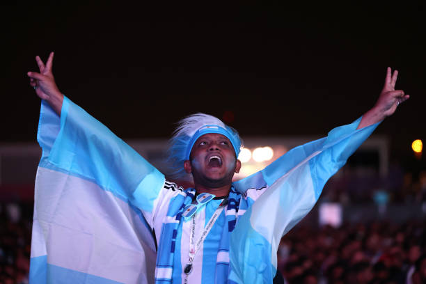 Fan of Argentina reacts during the FIFA World Cup 2022 Qatar Fan Festival at Al Bidda Park on December 09, 2022 in Doha, Qatar.