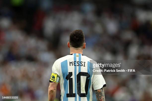Lionel Messi of Argentina looks on during the FIFA World Cup Qatar 2022 quarter final match between Netherlands and Argentina at Lusail Stadium on...