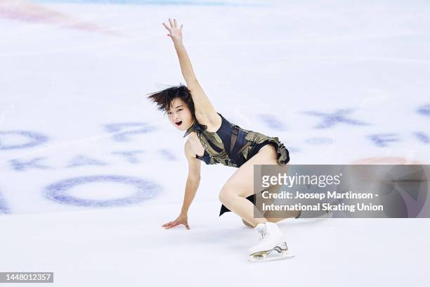 Kaori Sakamoto of Japan competes in the Women's Short Program during the ISU Grand Prix of Figure Skating Final at Palavela Arena on December 09,...