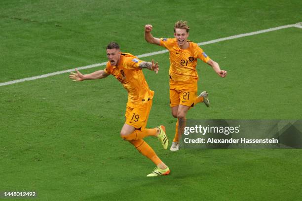 Wout Weghorst of Netherlands celebrates after scoring the team's second goal during the FIFA World Cup Qatar 2022 quarter final match between...