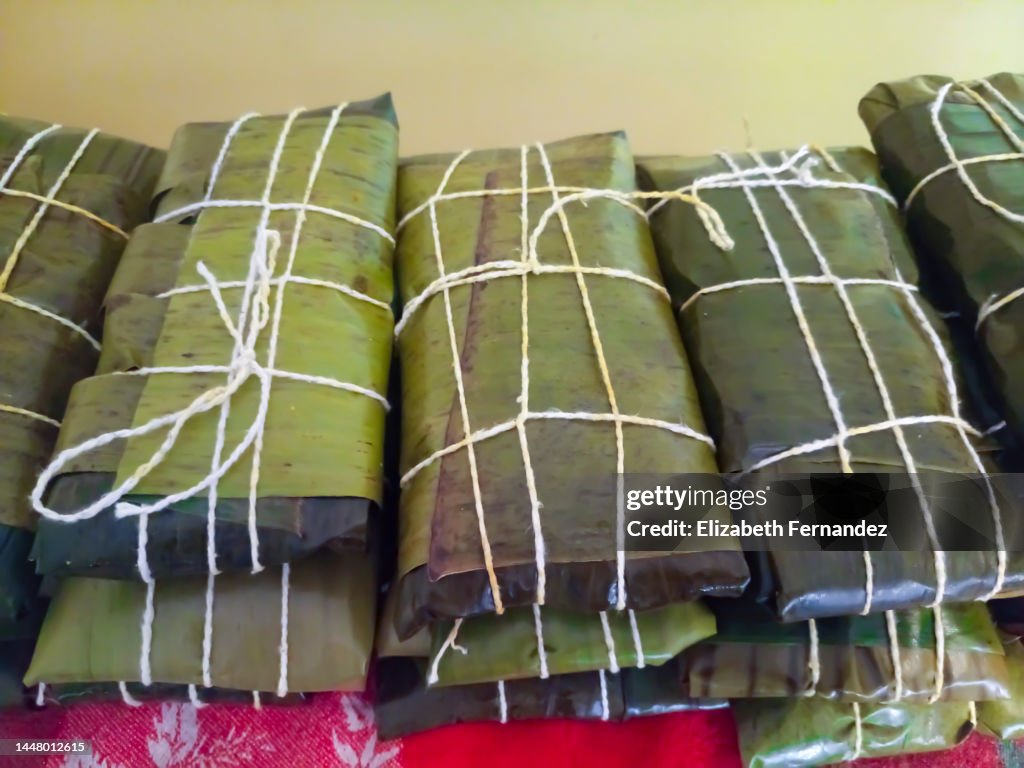 Hallacas, typical Venezuelan Christmas dish.