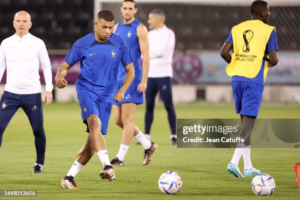 Kylian Mbappe of France during France training session on match day -1 at Al Sadd SC Stadium on December 09, 2022 in Doha, Qatar.