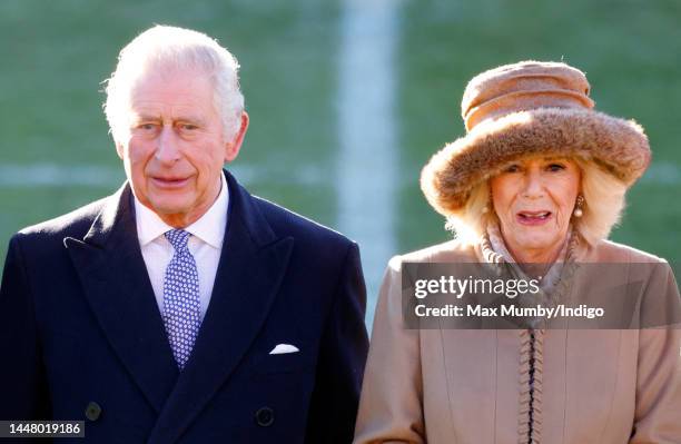 King Charles III and Camilla, Queen Consort visit Wrexham Association Football Club on December 9, 2022 in Wrexham, Wales. Formed in 1864 Wrexham AFC...