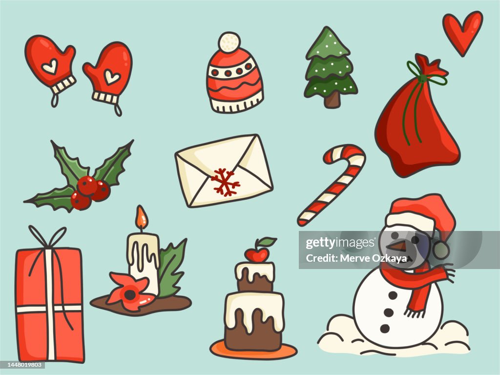 Hand drawn christmas icon set