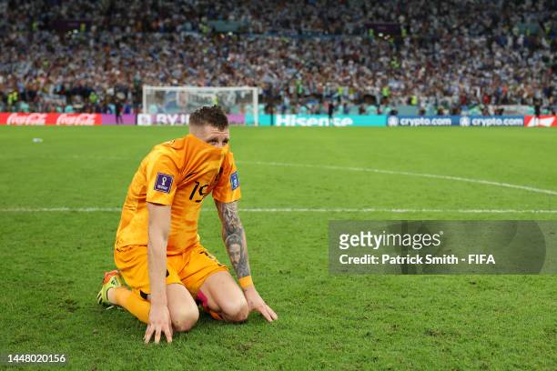 Wout Weghorst of Netherlands reacts after the loss in the penalty shootout during the FIFA World Cup Qatar 2022 quarter final match between...