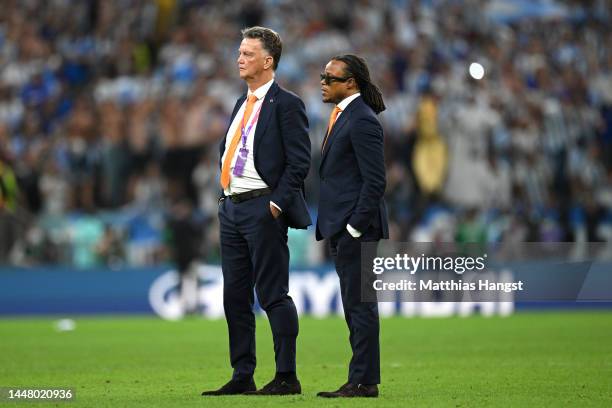 Louis van Gaal, Head Coach of Netherlands and assistant coach Edgar Davids stand dejected after the loss in the penalty shootout in the FIFA World...