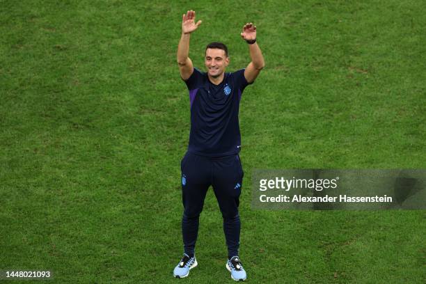 Lionel Scaloni, Head Coach of Argentina, celebrates after the team's victory in the penalty shoot out during the FIFA World Cup Qatar 2022 quarter...