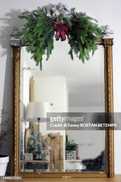 christmas setting and old silver mirror - full length mirror stock pictures, royalty-free photos & images