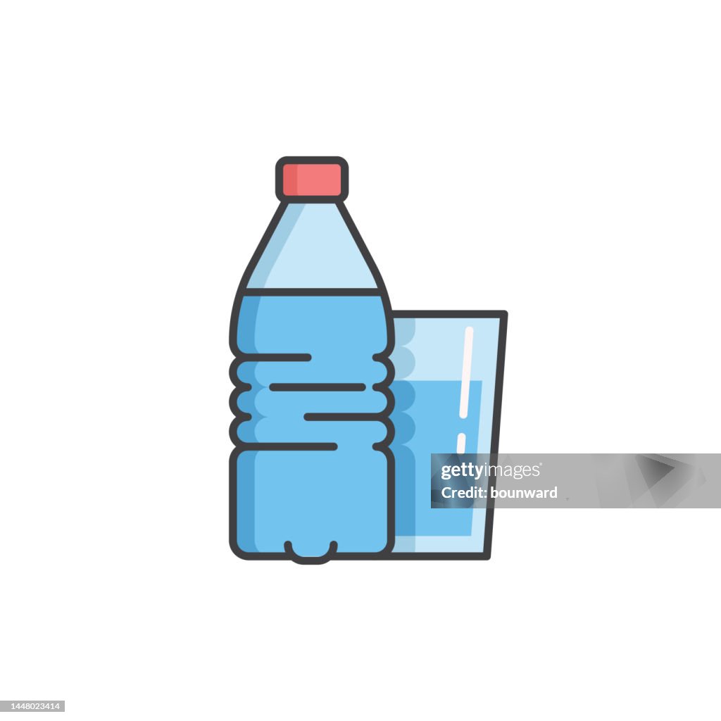 Icono de línea de color de agua de botella. Trazo editable.