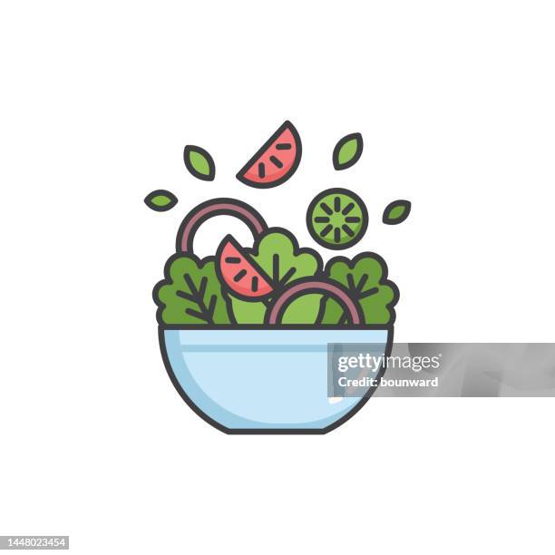 salad bowl color line icon. editable stroke. - lettuce stock illustrations