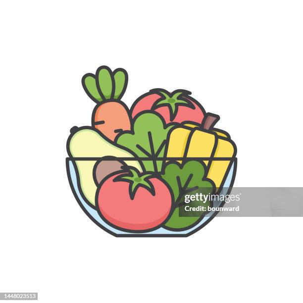 stockillustraties, clipart, cartoons en iconen met vegetable bowl color line icon. editable stroke. - schaal begrippen