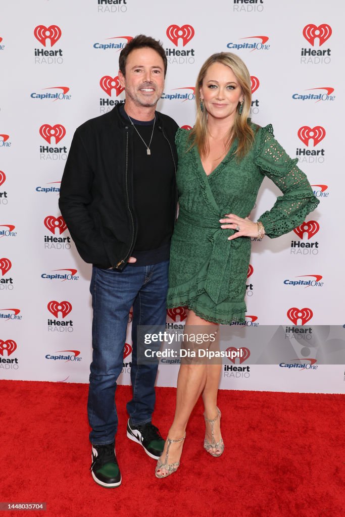 David Lascher and Christine Taylor attend the Z100's iHeartRadio ...