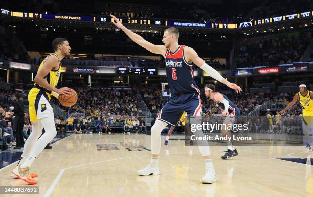 Kristaps Porzingis of the Washington Wizards against the Indiana Pacers at Gainbridge Fieldhouse on December 09, 2022 in Indianapolis, Indiana. NOTE...