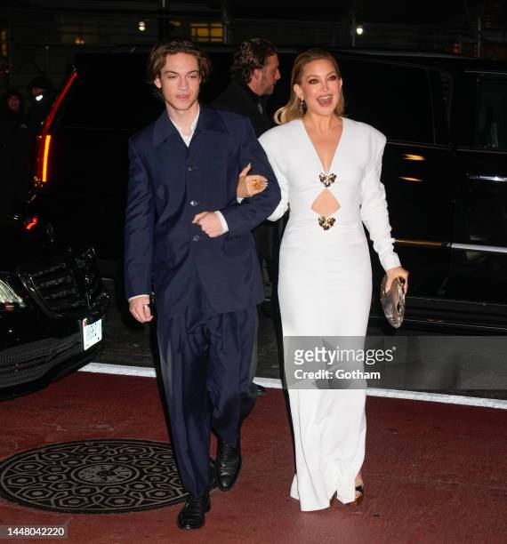 Kate Hudson and Ryder Robinson arrives at a UN gala on December 09, 2022 in New York City.