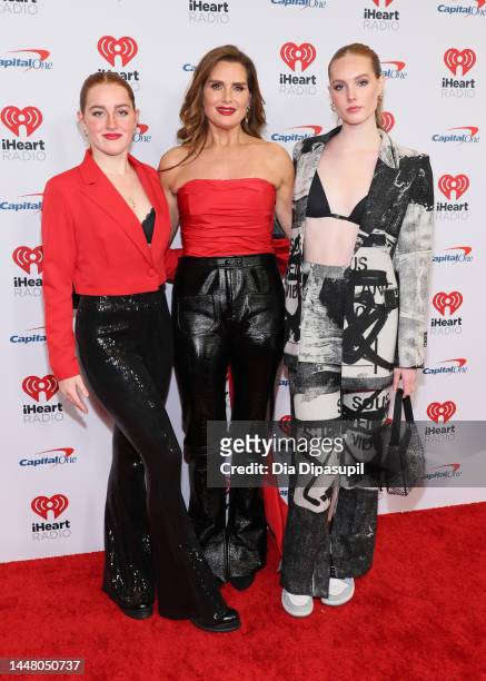 Rowan Francis Henchy, Brooke Shields, and Grier Hammond Henchy attend the Z100's iHeartRadio Jingle Ball 2022 Press Room at Madison Square Garden on...