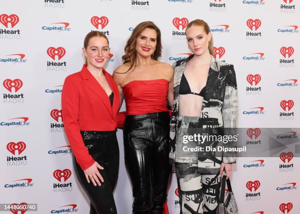 Rowan Francis Henchy, Brooke Shields, and Grier Hammond Henchy attend the Z100's iHeartRadio Jingle Ball 2022 Press Room at Madison Square Garden on...