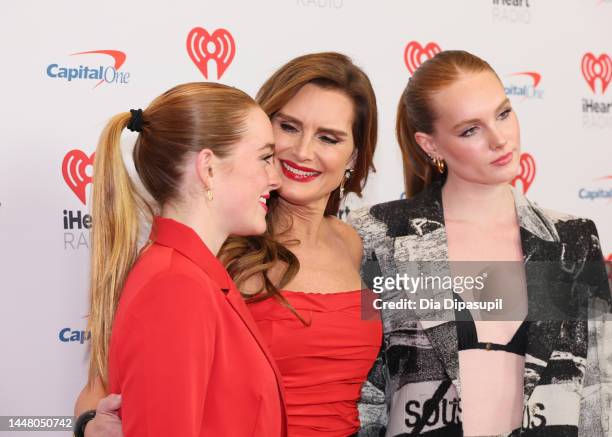 Rowan Francis Henchy, Brooke Shields, and Grier Hammond Henchy attend the Z100's iHeartRadio Jingle Ball 2022 Press Room at Madison Square Garden on...