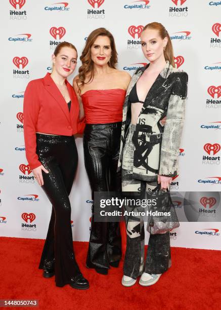 Rowan Francis Henchy, Brooke Shields, and Grier Hammond Henchy attend the Z100's iHeartRadio Jingle Ball 2022 Press Room at Madison Square Garden on...