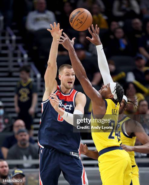 Kristaps Porzingis of the Washington Wizards against the Indiana Pacers at Gainbridge Fieldhouse on December 09, 2022 in Indianapolis, Indiana. NOTE...