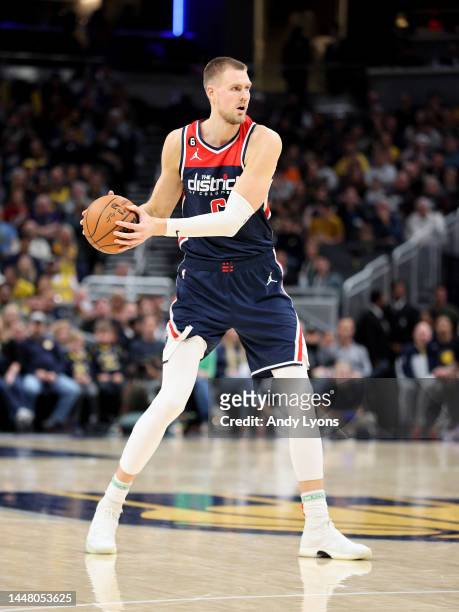 Kristaps Porzingis of the Washington Wizards against the Indiana Pacers at Gainbridge Fieldhouse on December 09, 2022 in Indianapolis, Indiana. NOTE...