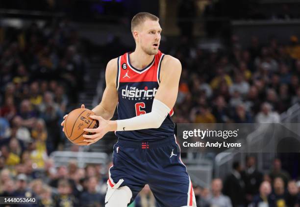 Kristaps Porzingis of the Washington Wizards against the Indiana Pacers at Gainbridge Fieldhouse on December 09, 2022 in Indianapolis, Indiana. NOTE...