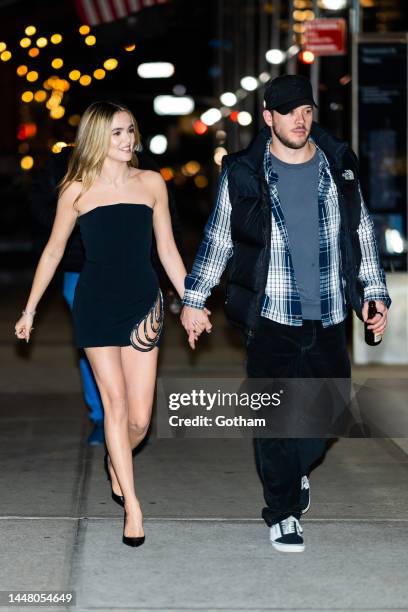 Zoey Deutch and Jimmy Tatro are seen in Tribeca on December 09, 2022 in New York City.