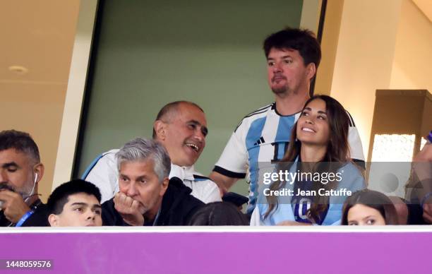 Jorge Messi, father of Lionel Messi aka Leo Messi, Antonella Roccuzzo, wife of Lionel Messi attend the FIFA World Cup Qatar 2022 quarter final match...
