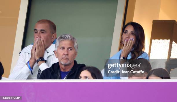 Jorge Messi, father of Lionel Messi aka Leo Messi, Antonella Roccuzzo, wife of Lionel Messi attend the FIFA World Cup Qatar 2022 quarter final match...