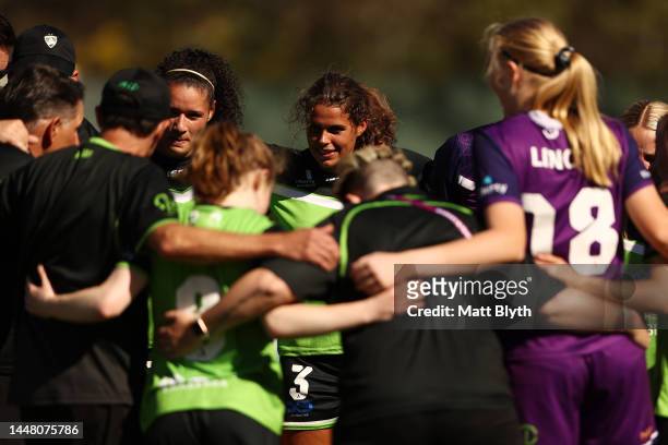 Grace Taranto of Canberra smiles after the round four A-League Women's match between Canberra United and Wellington Phoenix at McKellar Park on...